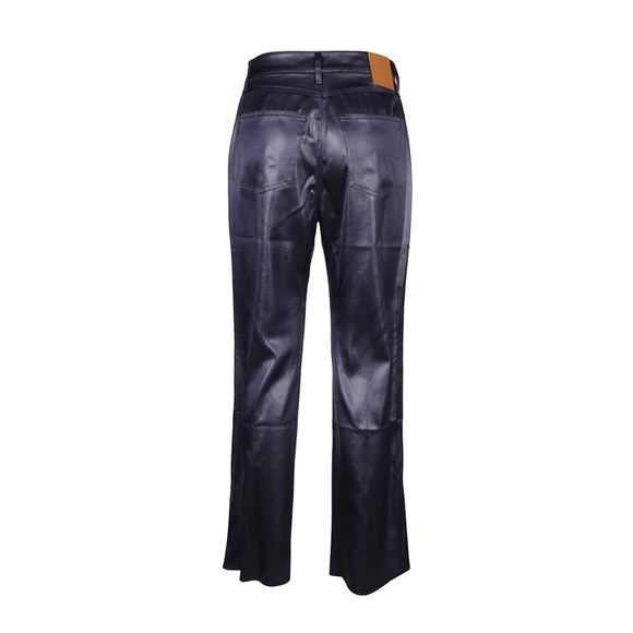 NWT $525 Nanushka Vaeda Navy Glossy Satin 5 Pocket Cropped Flare Pants with Slit - Picture 7 of 9
